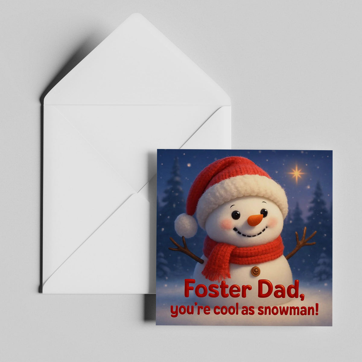 6x6" Greetings Card - Festive snowman with cold weather scenery and holiday text