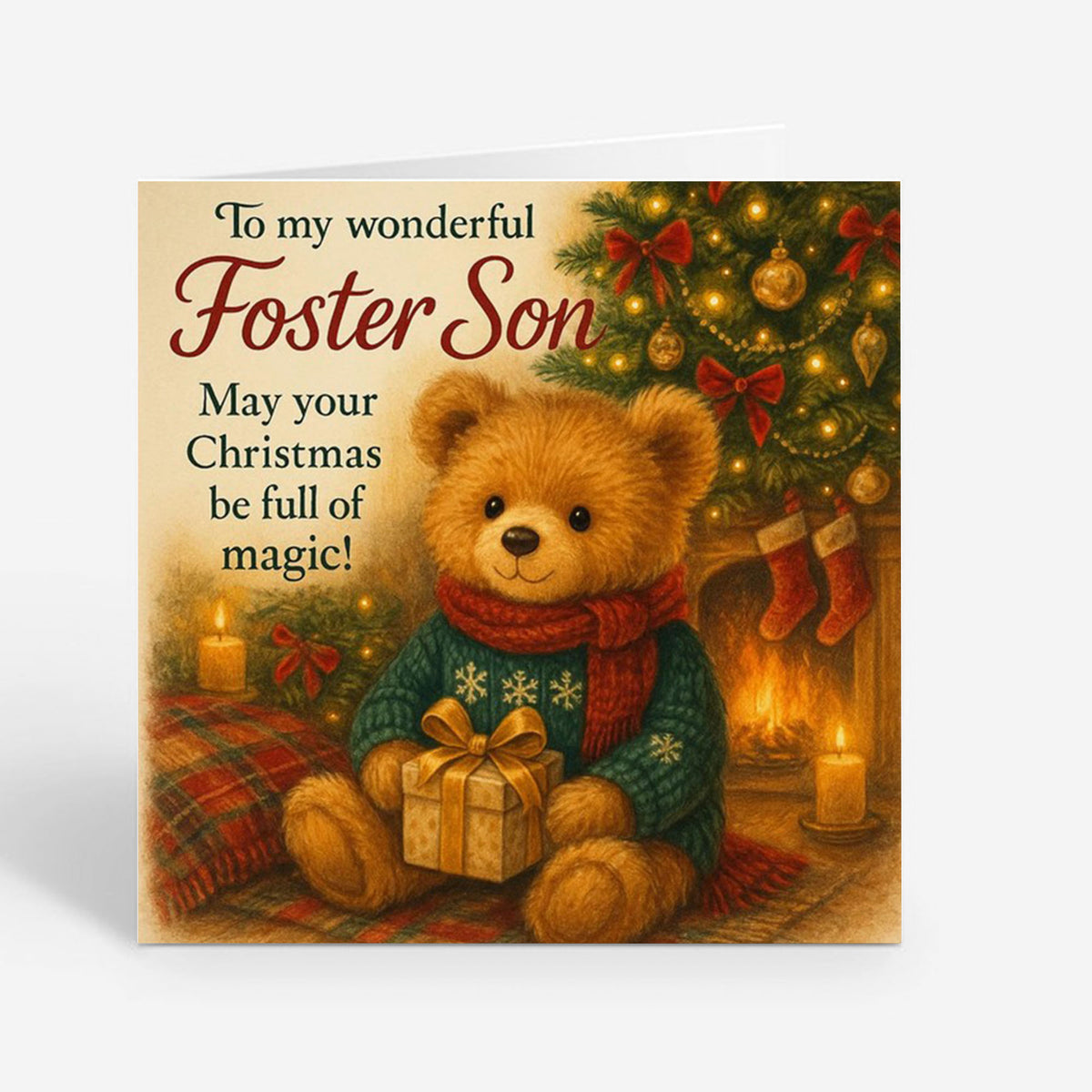 6x6 Greetings Card - Complete card with envelope showing Foster Son Christmas greeting artwork